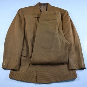 Vtg Soho 40S 34x30 Orange Houndstooth Double‎ Breasted Mens Jacket Pants Suit